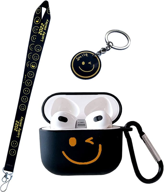 Photo 1 of BLRGMZC with Fancy Happy Smiley Lanyard Keychain Airpods 3rd Generation Case Cover?for Boys Girly Women Design.Cute Unique Smiley Personalised TPU Soft Airpods 3 Frosted Case
