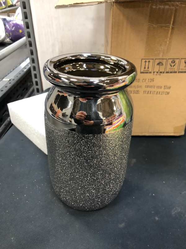 Photo 1 of Ceramic Vase for Home Decor Decorative Silver Flower Vase for Centerpieces 8.5" Tall Pottery Floral Vase for Living Room Flower Arrangements Wedding Table
