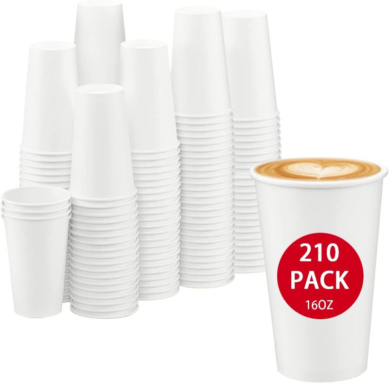 Photo 1 of [210 Count] 16 oz Paper Coffee Cups Disposable, White Cups 16 OZ, Hot/Cold Beverage Drinking Cup for Water, Juice, Coffee or Tea, Perfect for Office, Party, Home, Travel
