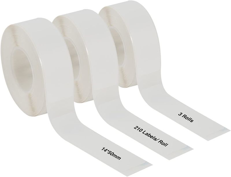 Photo 1 of 2 COUNT Label Maker Tape Label Print Stickers Laminated Labeling Paper Replacement for L11 Portable Label Printer , thermal label,White Refill thermal paper,130 Labels/Roll, 3 Rolls (14mmx50mm)0.55" x 1.96"
