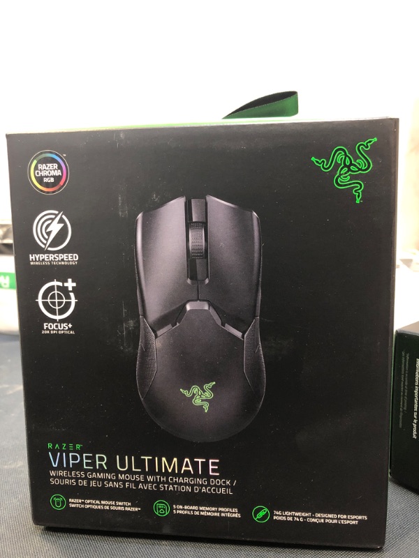 Photo 2 of Razer Viper Ultimate Lightweight Wireless Gaming Mouse: Fastest Gaming Switches - 20K DPI Optical Sensor - Chroma Lighting - 8 Programmable Buttons - 70 Hr Battery - Classic Black