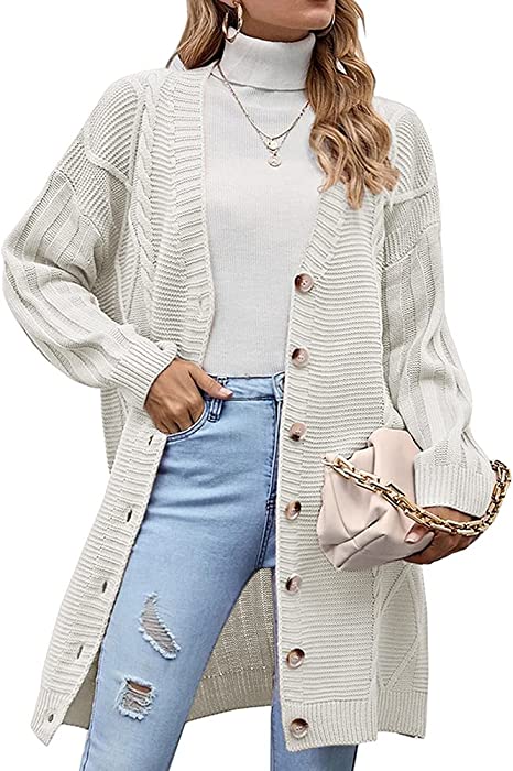 Photo 1 of Yuebin Women's Open Front Cardigan Cable Knit Sweater Casual Long Cardigan Solid Loose Sweater Small 
