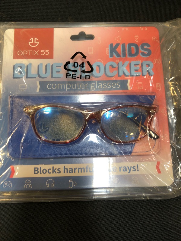 Photo 2 of Blue Light Blocking Glasses Girls & Boys | Anti Eyestrain Blue Light Glasses Kids Computer Gaming Glasses (Ages 3-10) | Flexible Red Square Frames with Blue Temples Video Phone Screen Eyeglasses