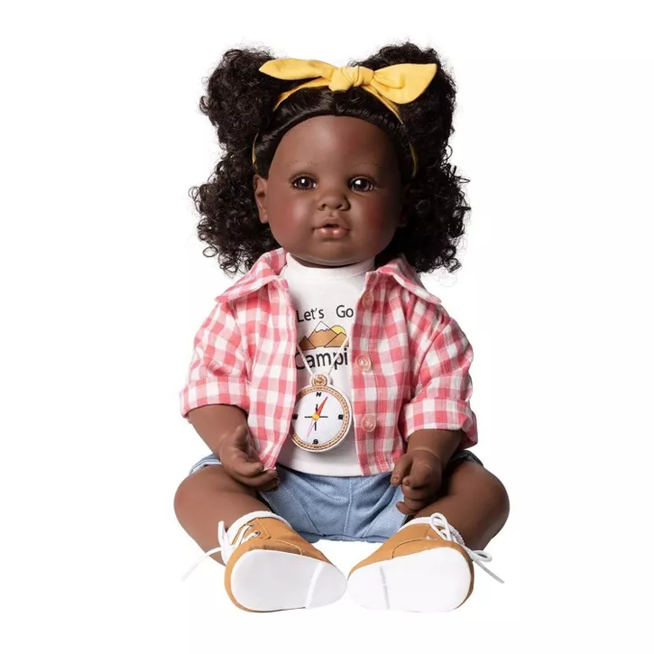 Photo 1 of Adora Realistic Black Baby Doll Happy Camper Toddler Doll - 20 inch, Soft CuddleMe Vinyl, Black hair, Brown eyes

