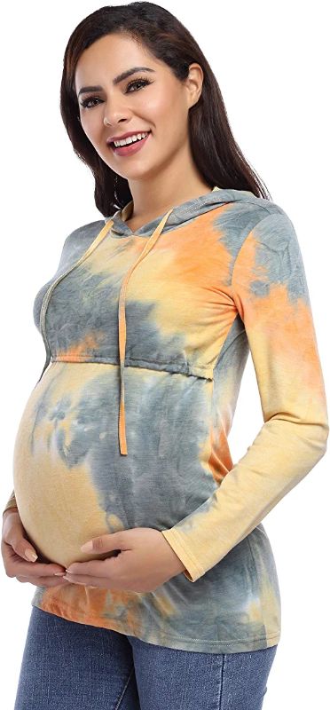 Photo 1 of Coolmee Maternity Hoodie Women's Nursing Hoodie Sweatshirt Long Sleeve Nursing Hoodies for Women Breastfeeding (L,TieDyeYG)