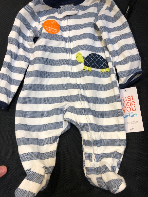 Photo 2 of Carter's Just One You Baby Boys' Turtle Footed Pajama - White/Gray Newborn