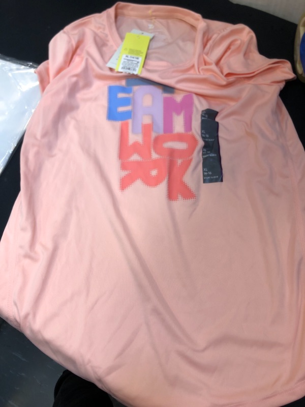 Photo 2 of Girls' Short Sleeve 'Teamwork' Graphic T-Shirt - All in Motion Peach Orange XL