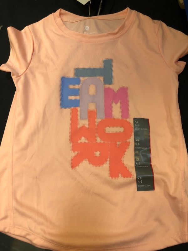 Photo 2 of Girls' Short Sleeve 'Teamwork' Graphic T-Shirt - All in Motion Peach Orange XS