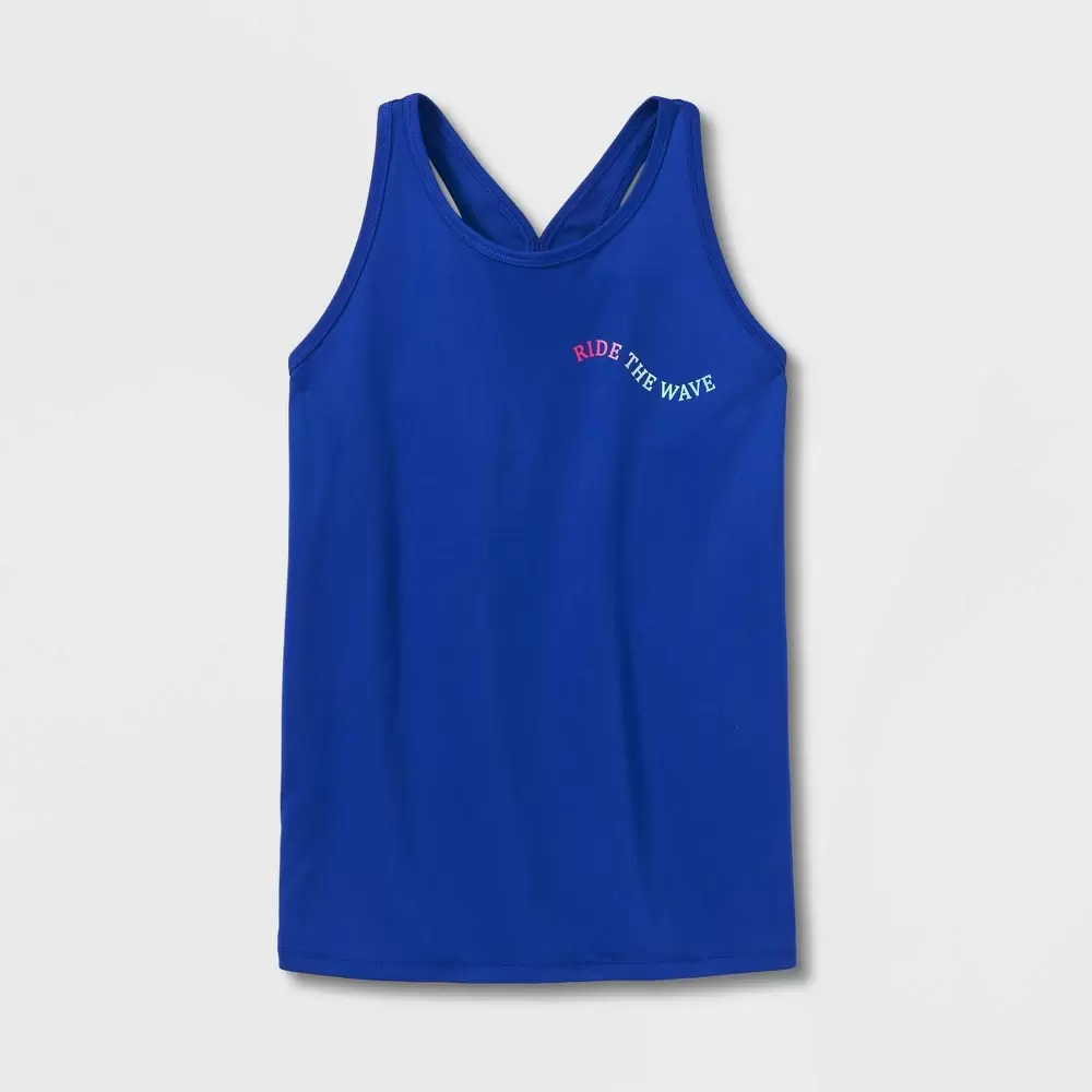Photo 1 of Girls' 'Ride The Wave' Graphic Tank Top - All in Motion Blue XS