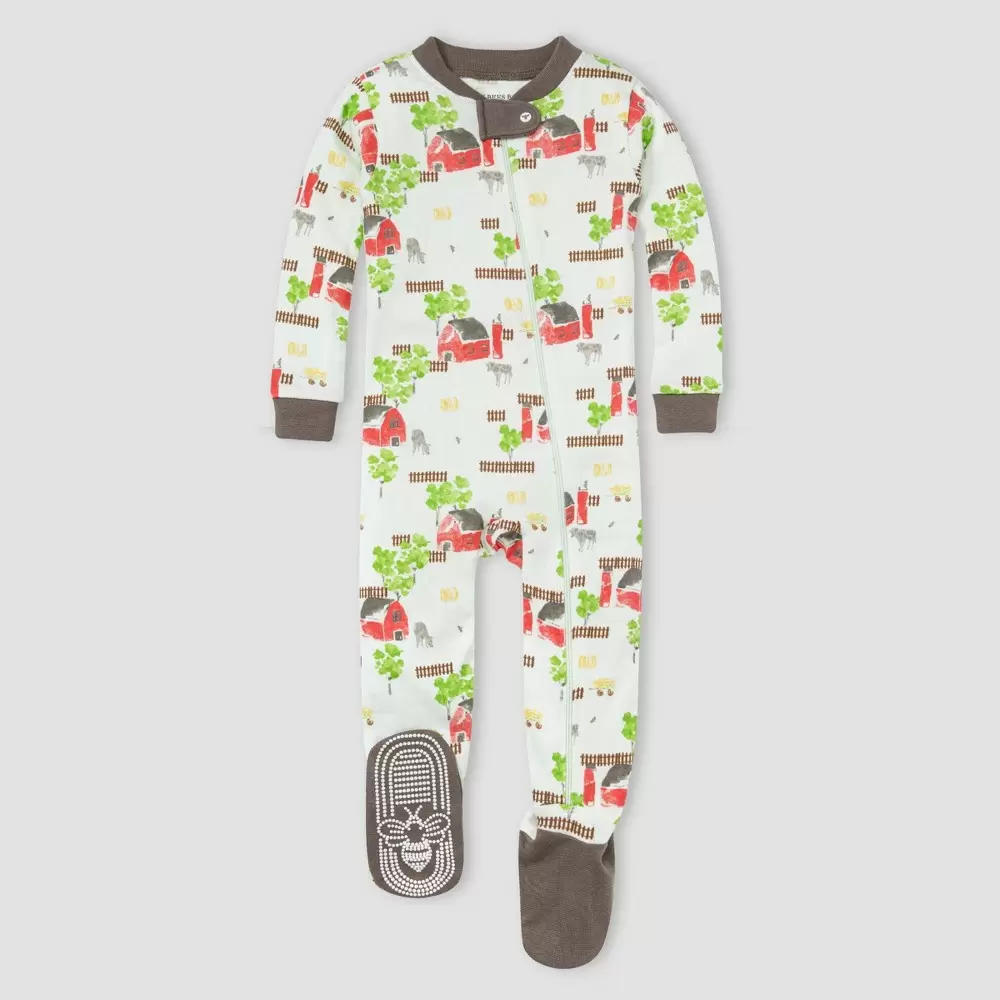 Photo 1 of Burt's Bees Baby Baby Boys' Barnyard Scene Organic Cotton Snug Fit Footed Pajama