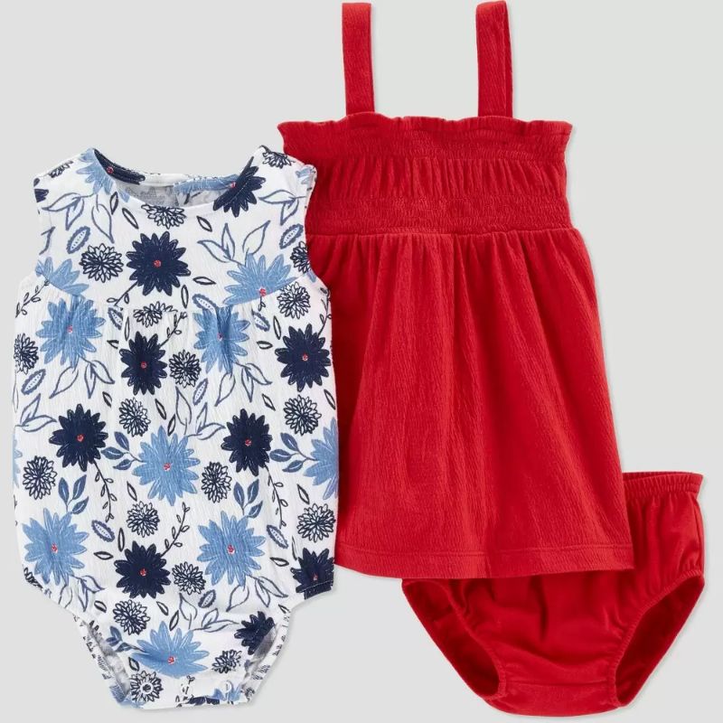 Photo 1 of Carter's Just One You Baby Girls' 2pk Floral Dress Romper - Red/Blue Newborn