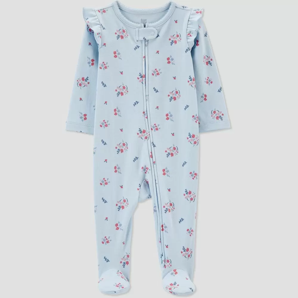 Photo 1 of Carter's Just One You Baby Girls' Floral Long Sleeve Footed Pajama - Blue 3M