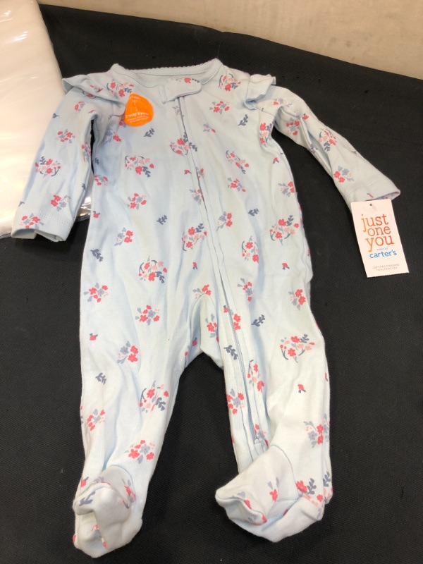 Photo 2 of Carter's Just One You Baby Girls' Floral Long Sleeve Footed Pajama - Blue 3M