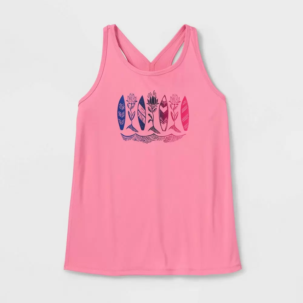 Photo 1 of Girls' Surfboard Graphic Tank Top - All in Motion Light Pink XS