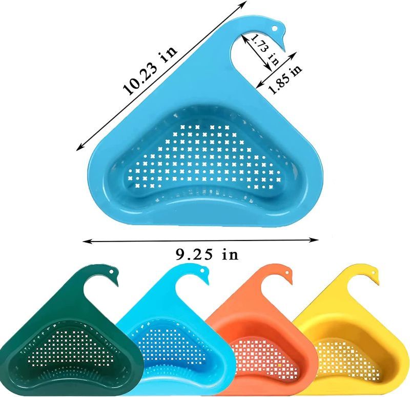 Photo 1 of 4PCS Kitchen Sink Drain Basket Swan Drain Rack, Corner Kitchen Sink Strainer Drain Cover Multifunctional Hanging Filtering Triangular Drain Shelf, Easy to Disassemble Fits All Sinks (light color)