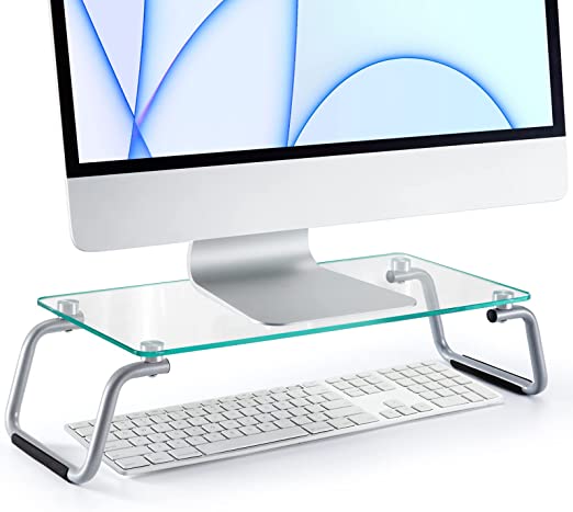 Photo 1 of Glass Monitor Stand, Monitor Stand for Desk, Clear Monitor Stand with Tempered Glass, Glass Monitor Stand Riser for Monitor/Laptop/Printer, 4.7 inch Height- LORYERGO