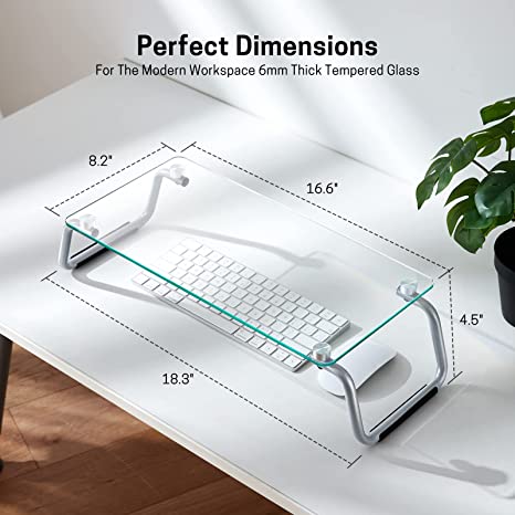Photo 2 of Glass Monitor Stand, Monitor Stand for Desk, Clear Monitor Stand with Tempered Glass, Glass Monitor Stand Riser for Monitor/Laptop/Printer, 4.7 inch Height- LORYERGO