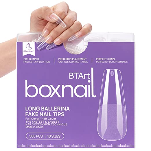 Photo 1 of BTArtbox Coffin Nails Tips, 500pcs No E-file Needed Ballerina False Nais, Full Cover Nail Tips for Acrylic Nails Professional with Case for Nail Salons and DIY Nail Art, 10 Size
 - Factory Seal
