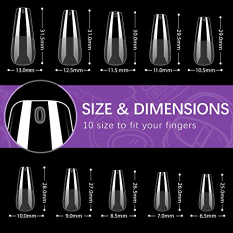 Photo 2 of BTArtbox Coffin Nails Tips, 500pcs No E-file Needed Ballerina False Nais, Full Cover Nail Tips for Acrylic Nails Professional with Case for Nail Salons and DIY Nail Art, 10 Size
 - Factory Seal