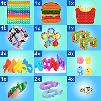 Photo 2 of Big Fidget Pack Cheap, Fidget Toy Set Stress Anxiety Relief Tools, Sensory Fidget Toy Pack with Marble Mesh Anxiety Pop Tube Keychain Fidget Packs for Adults Children (C4)