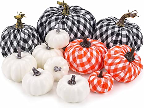 Photo 1 of 12pcs Artificial Pumpkins Decor Fake Decorative Pumpkins with Assorted Color and Size for Fall Outdoor Thanksgiving Halloween Table Decorations