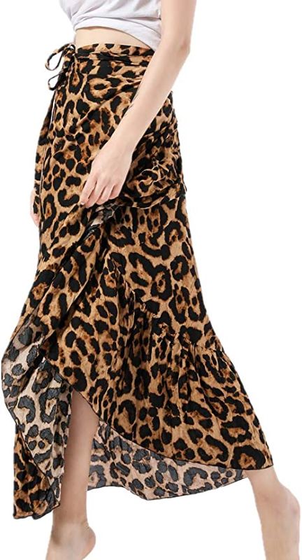 Photo 1 of ForeMode Women Boho Print High Waist Side Wrap Bohemian Asymmetric Hem Maxi Long Skirt One Size- Factory Seal