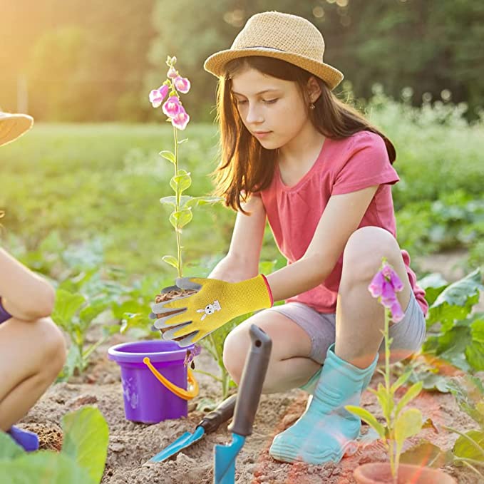 Photo 1 of 3 Pairs Kids Gardening Gloves-Children Grippy Rubber Coated Garden Work Glovesfor 5-15 year old,3 sizes,Yellow,Children Yard Work Gloves, Soft Safety Rubber Gloves,Gifts for Little Gardeners