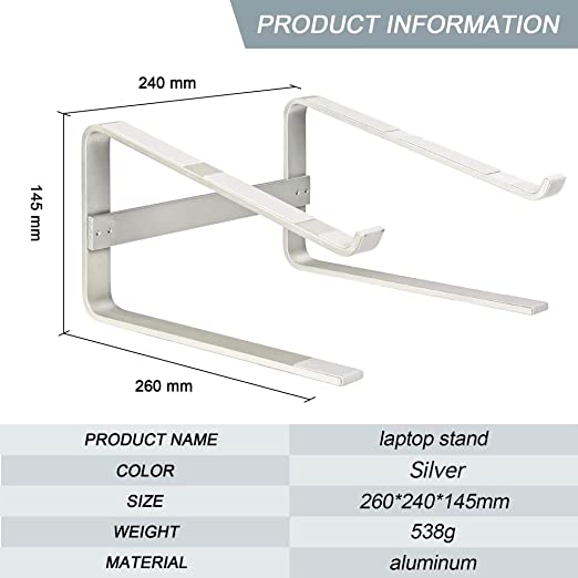 Photo 2 of Laptop Stand for Desk Computer Riser Aluminum Alloy Ergonomic Portable Cooling MacBook Stands Compatible with 10 to 17 Inches Notebook Holder Work for Home Silver