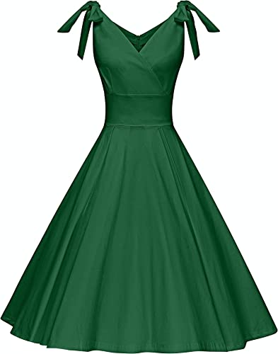 Photo 1 of GownTown Women's 1950s V-Neck Adjustable Bowknot Swing Cocktail Dress Green Size 3XL