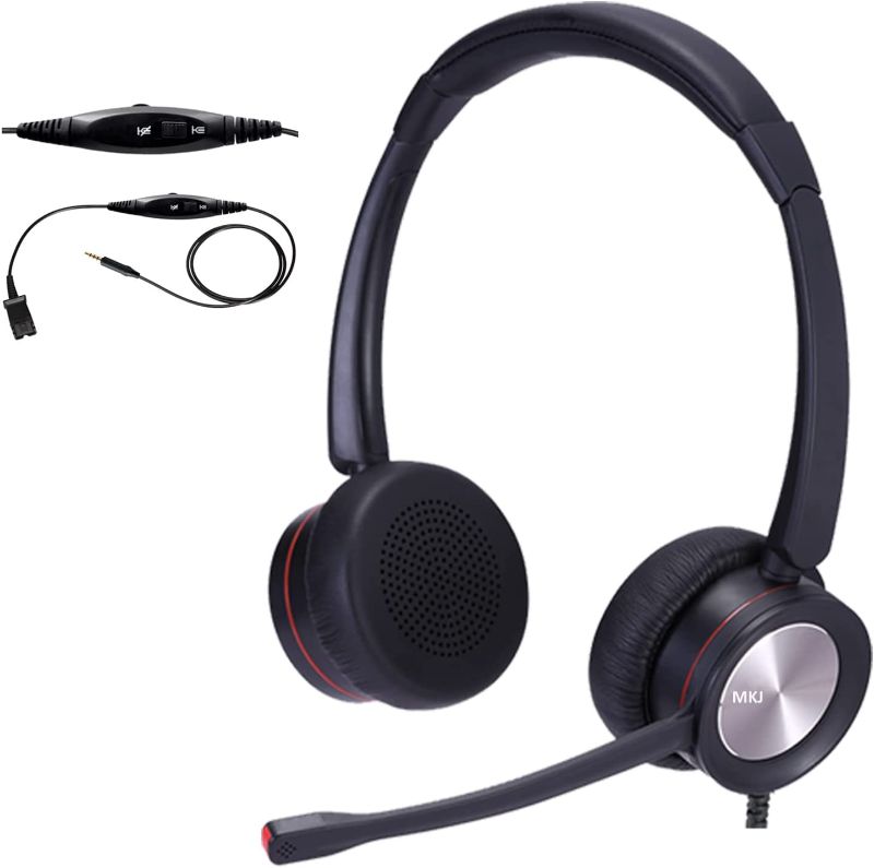 Photo 1 of Corded Cell Phone Headset with Microphone Noise Canceling 3.5mm Computer Headphone for Call Center Office Softphone Wirded 3.5mm PC Headset with Call Control for Skype Business Conference Calls
