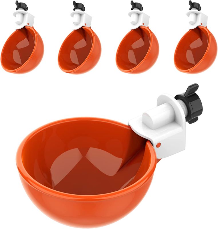 Photo 1 of (5 Pack) Lil Clucker Large Automatic Chicken Waterer Cups | Chicken Water Feeder Suitable for Chicks, Duck, Goose, Turkey and Bunny | Poultry Water Feeder Kit (Orange)
