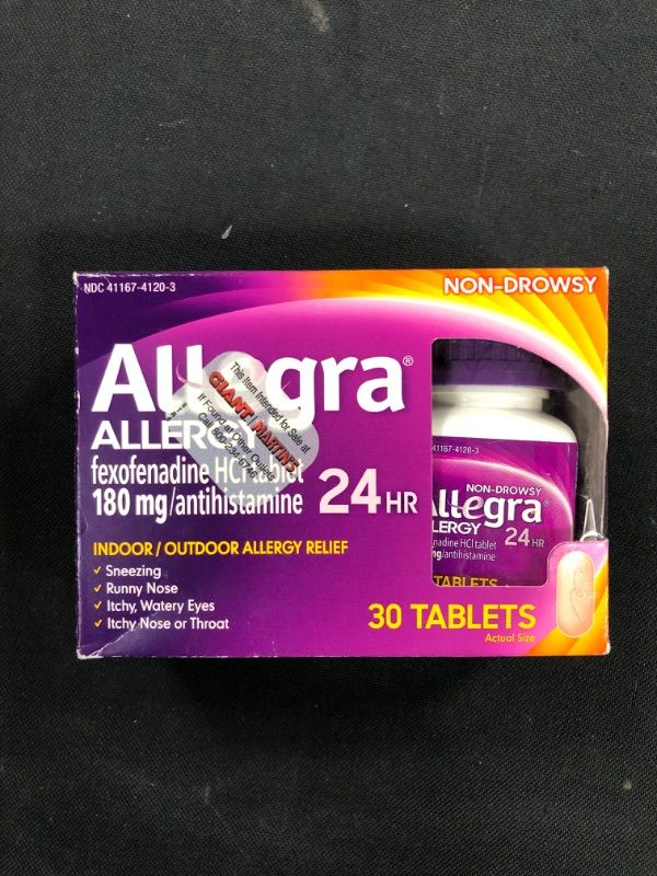 Photo 2 of Allegra Adult 24HR Tablet (30 Ct, 180 mg), Allergy Relief