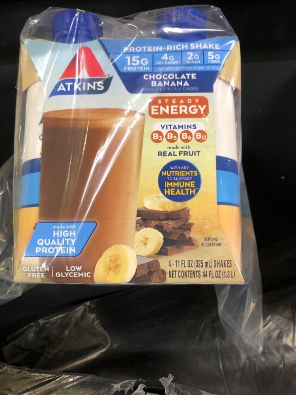 Photo 2 of Atkins Gluten Free Protein-Rich Shake, Chocolate Banana, Keto Friendly, 4 Count Ex 11/18/2022