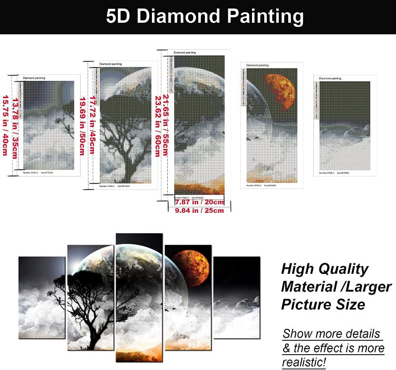 Photo 2 of AVLD 5PCS Diamond Painting Art Kits,Abstract Cloud Tree Planet Pictures,Round Full Drill Acrylic Embroidery Cross Stitch for Walls Bathroom Master Bedroom decor (23.6in/19.7in/15.7inx9.8in),DO103
