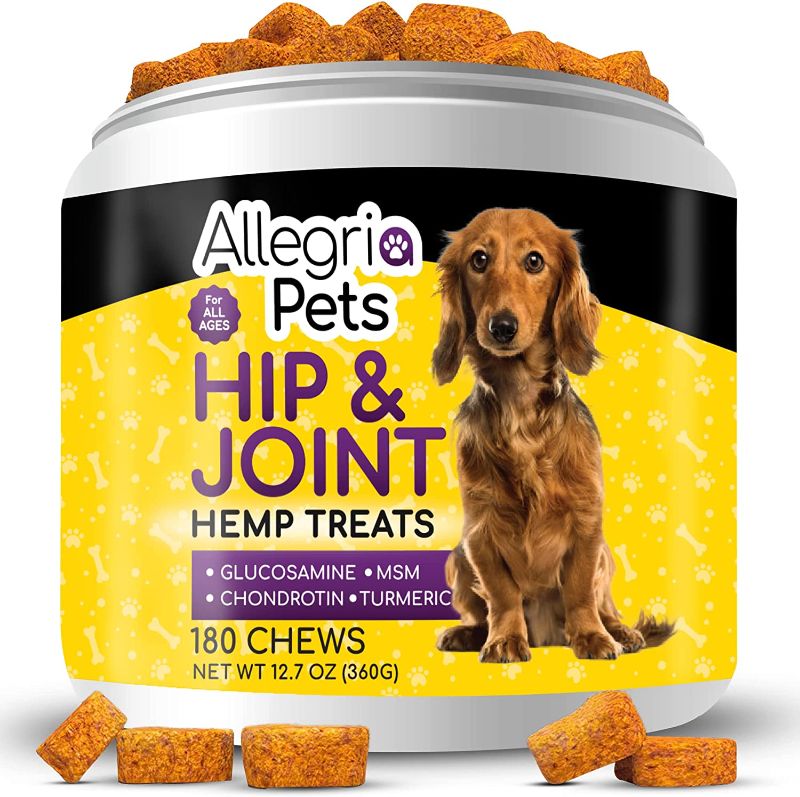 Photo 1 of 180 Hemp Treats with Glucosamine for Dogs | Hip & Joint Support Supplement with Turmeric, Chondroitin, MSM, Hemp Oil + Powder - Natural Soft Dog Chews for Pain Relief & Improved Mobility EXP 08/23