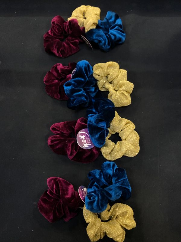 Photo 2 of GOODY Holiday Ball Scrunchies Assorted, Hair Accessories for Men, Women, Boys & Girls to Style with Ease & Keep Your Hair Secured for All Hair Types, Burgundy, Gold, Green, 12 Count
