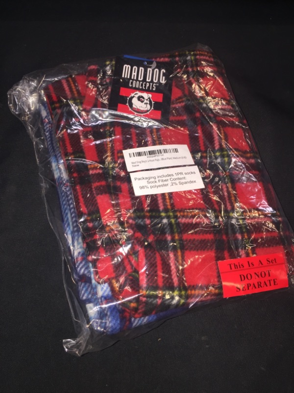 Photo 2 of Mad Dog Boys Micro Fleece 2 Pack Plaid Pajama Sleep Pants w/Slipper Socks 6-8 MEDIUM