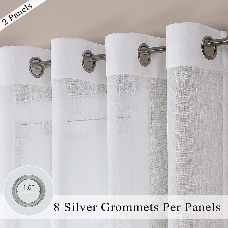 Photo 2 of BAPITE Sheer Curtains for Living Room 63 Inch Long 2 Panels, Faux Linen Textured Sheer Voile with Grommets for Bedroom, Soft Touching Light Filtering Thin Curtain for Kitchen