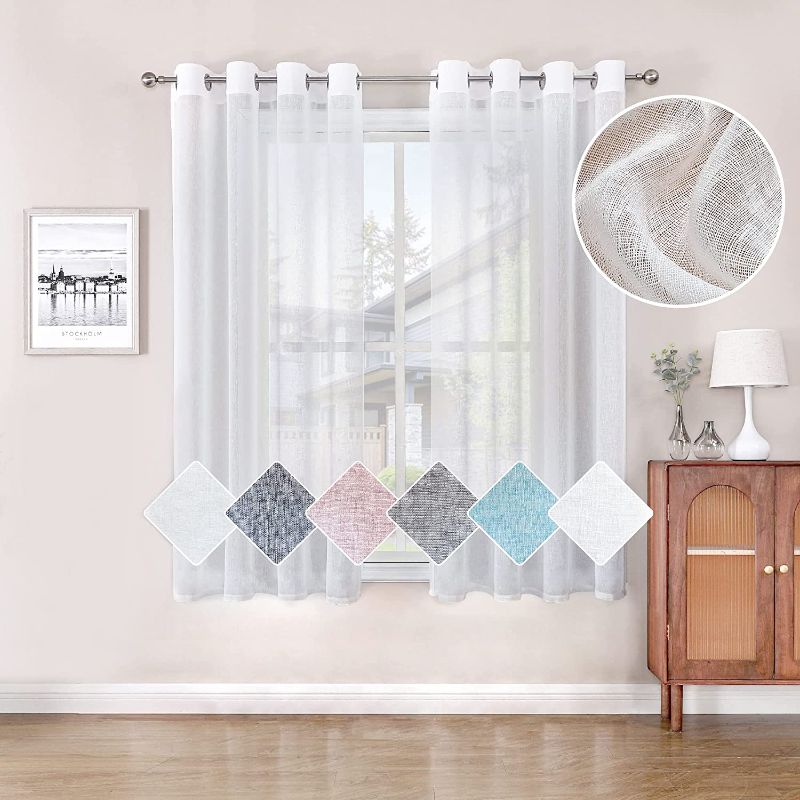 Photo 1 of BAPITE Sheer Curtains for Living Room 63 Inch Long 2 Panels, Faux Linen Textured Sheer Voile with Grommets for Bedroom, Soft Touching Light Filtering Thin Curtain for Kitchen