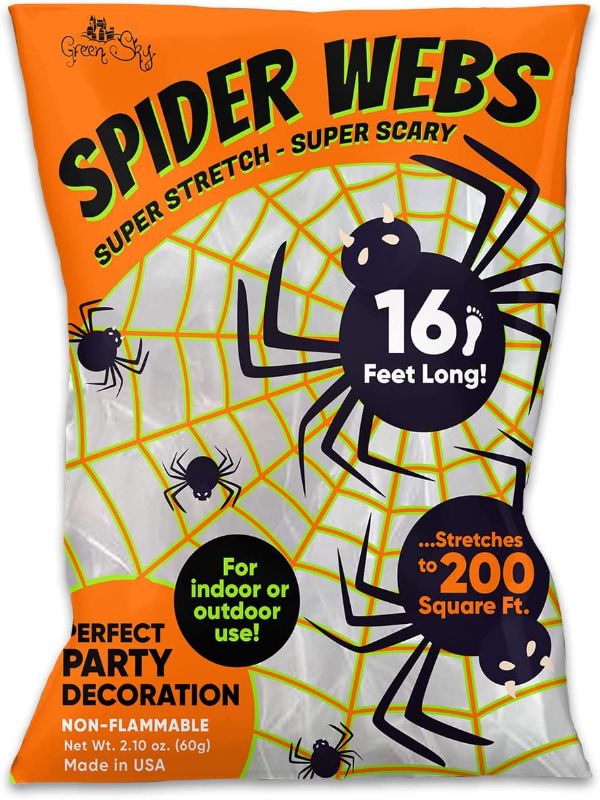 Photo 1 of 2 COUNT Spider Web, 200 Square Ft, Halloween Decorations, Spider Webs (200 Square Feet) (Packaging Artwork May Vary) Can Be Used As Fake Snow for Indoor Christmas Decorations, Remove Spiders