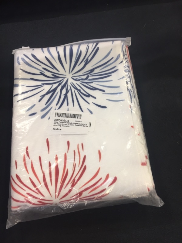Photo 2 of yuboo Fireworks Patriotic Placemats Set of 6 and Table Runner,72 Inches Tablecloth Set for 4th of July&Veterans Day Decorations