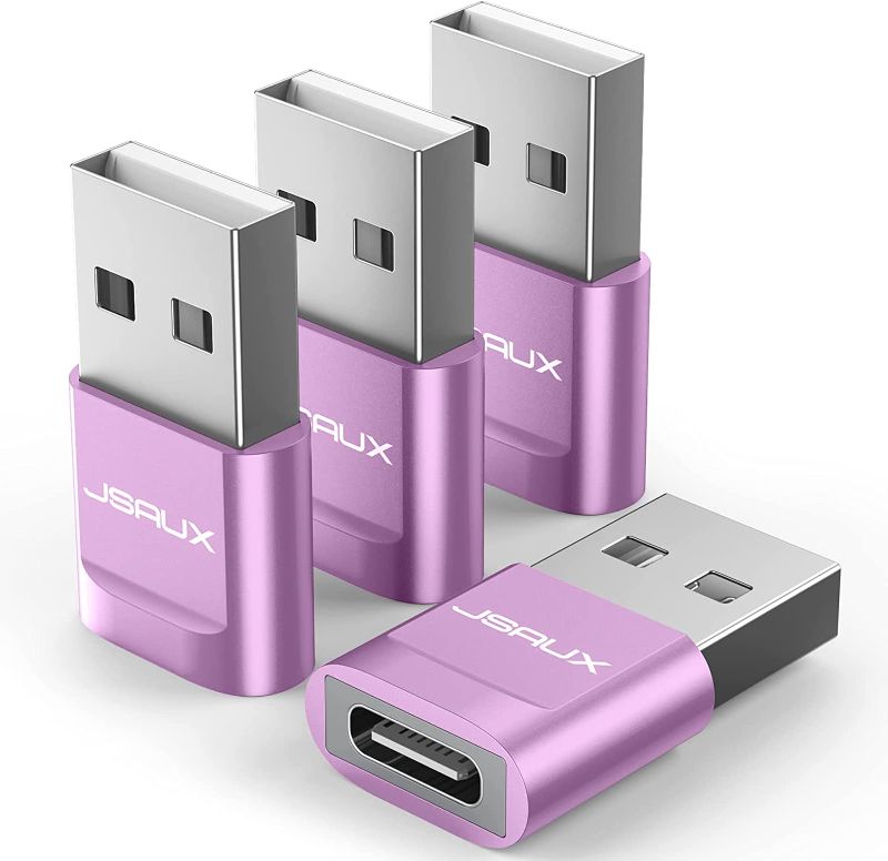 Photo 1 of USB-C Female to USB-A Male Adapter 4-Pack, JSAUX Type C to USB Charger Cable Adapter Compatible with iPhone 13/12 Mini/Pro/Pro Max, Samsung Galaxy Note 10/20, S20/S21, Apple Watch Series 7 -Purple