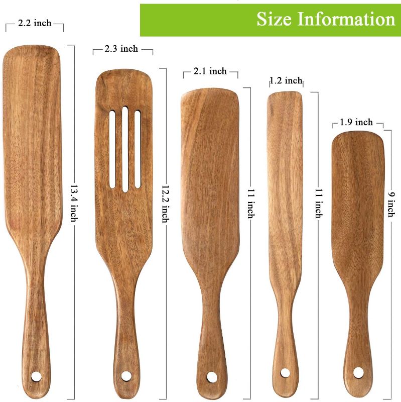 Photo 2 of Wood Spurtles Kitchen Set, Acacia Wooden Kitchen Utensil Set,Wood Cooking Utensil, 100% Healthy Hard And Durable Wood Kitchen Utensils For Salad Stir, Cake Make And Pan-Fried Steak (5)