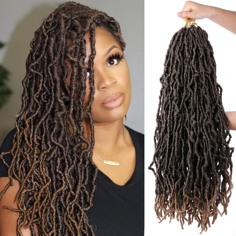 Photo 1 of 24 Inch-2 Pack Soft Locs Faux Locs Wavy Faux Individually Most Natural Crochet Synthetic Braids Hair Pre-Loop Crochet Braids Sot Faux Locs Hair Crochet Dreadlocks Braiding Extensions T1B-27#