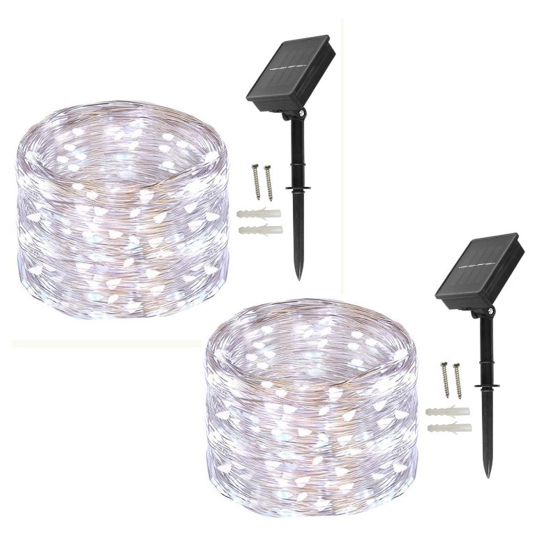 Photo 1 of BXROIU Solar Fairy Lights Outdoor, [2 Pack] 100 LEDs Fairy Lights Outside Solar 10 Meters 8 Mode String Lights for Wedding, Party and Christmas, Garden Decoration (Cool White)