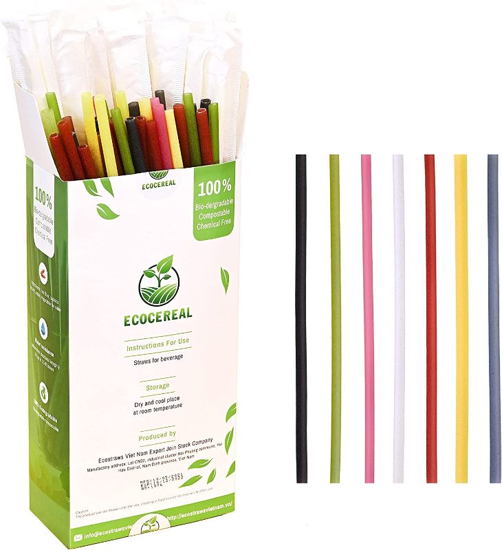 Photo 1 of ( 100% Natural from VietNam) ECT-Rice straws for beverage-Biodegradable-Edible Rice Drinking Straws, individual wrapped paper straws, 80units/box (MIX COLOR, 0.31IN (inches)
