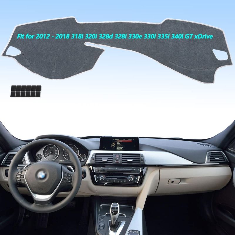 Photo 1 of AUQDD Gray Dashboard Dash Cover Flannel Mat Custom Compatible with 2012 2013 2014 2015 2016 2017 2018 318i 320i 328d 328i 330e 330i 335i 340i GT xDrive Anti-Glare, Anti-Reflection, No Peculiar Smell
