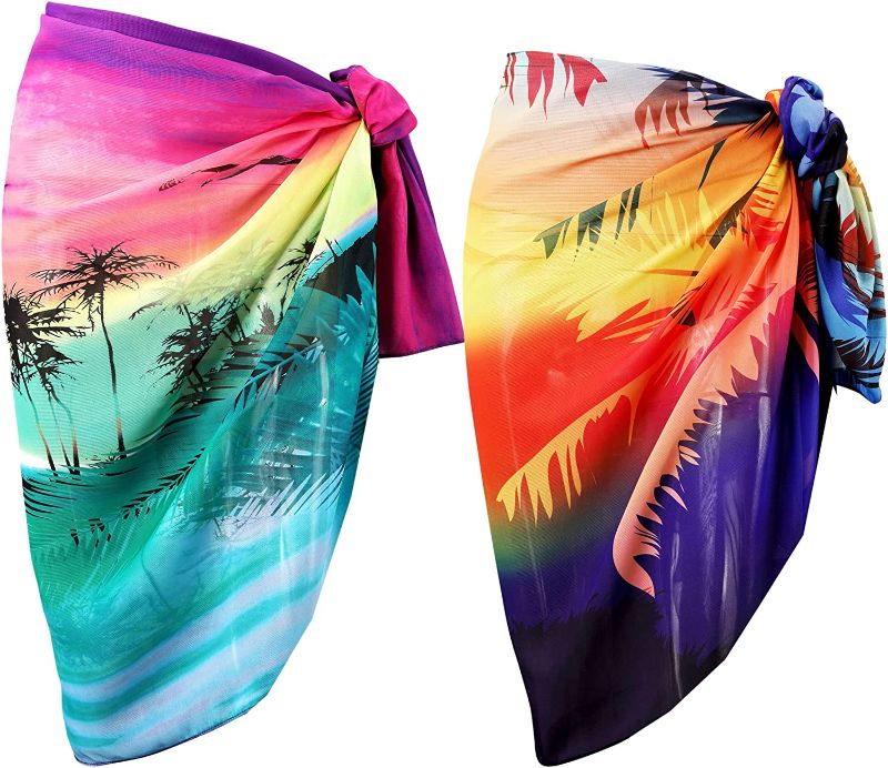 Photo 1 of Sarong Coverups for Women Beachwear Swimsuit Sarongs Cover Ups Chiffon Pareo Beach Wrap Skirt Bright Floral Pattern Summer Holiday Island in Sunset
