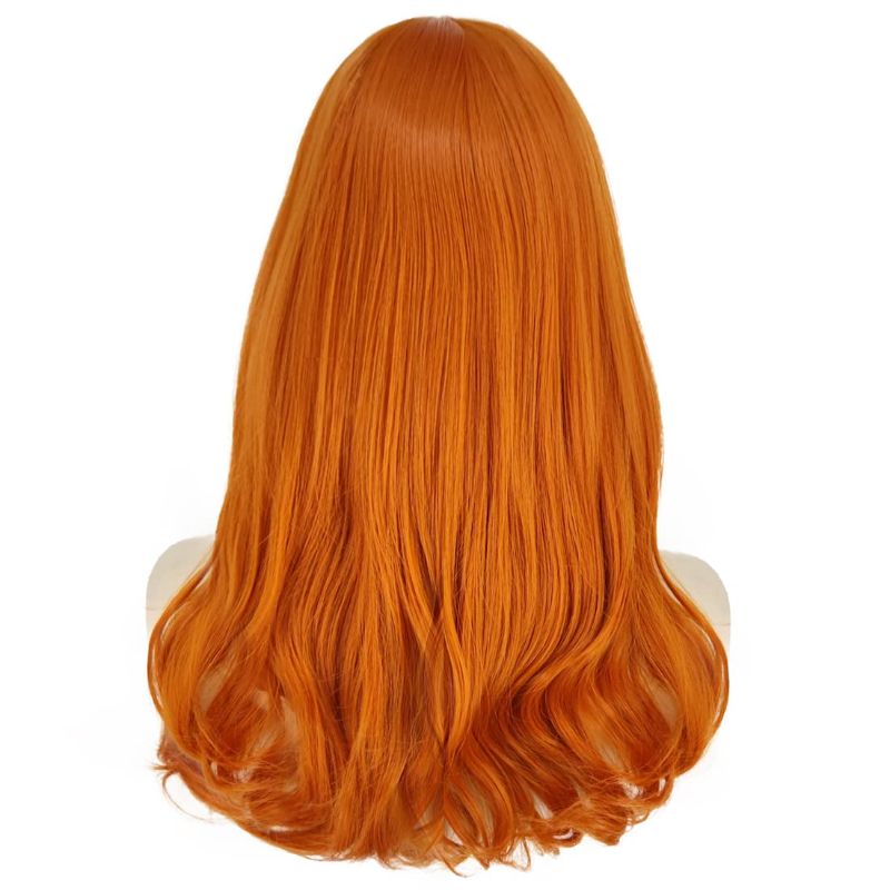 Photo 2 of Ruina Orange Daphne Wig Costume Women Girls Colored Ginger Long Curly Wavy Hair Wig with Bangs Cute Natural Synthetic Wigs for Party Halloween R032OR
