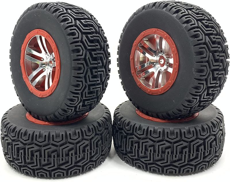 Photo 1 of 1:10 Scale Short Course Truck Tyres Tire and Wheel Rim for 1/10 Short-Course Slash HPI HSP Redcat VRX FS Racing RC Model Car Parts
